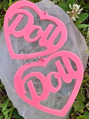Pink 'Doll' Heart Cutout Earrings